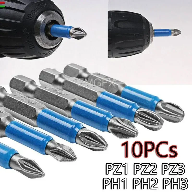 

10Pcs Phillips Bits Hex Shanked PH1 PH2 PH3 Anti Slip Screwdriver Bits Magnetic Single PZ1 PZ2 PZ3 50mm Precision Screwdriver