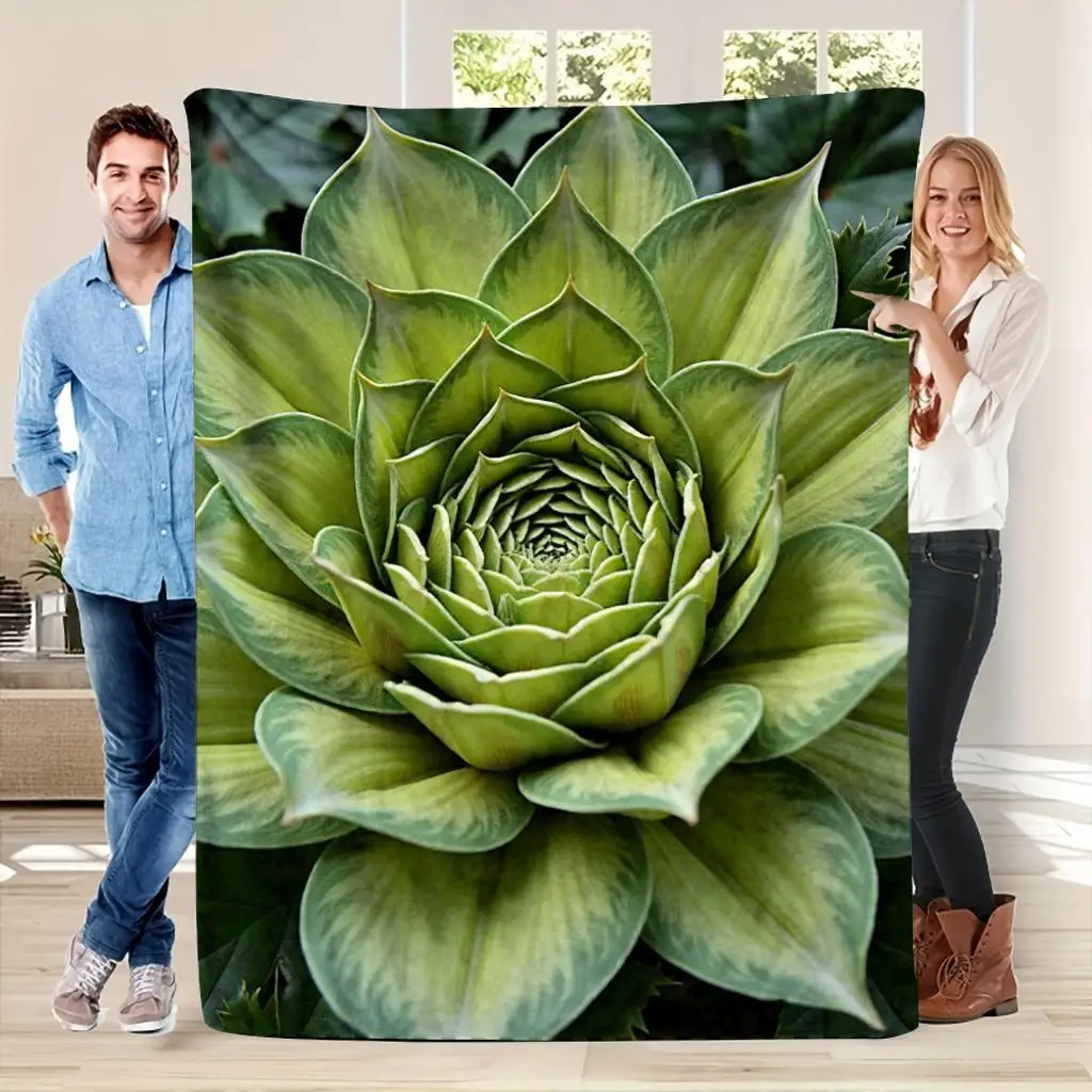 1pc Ultra-Soft Flannel Throw Blanket with Realistic Cabbage Texture Print - Vibrant Green & Earthy Tones, All-Season Cozy for