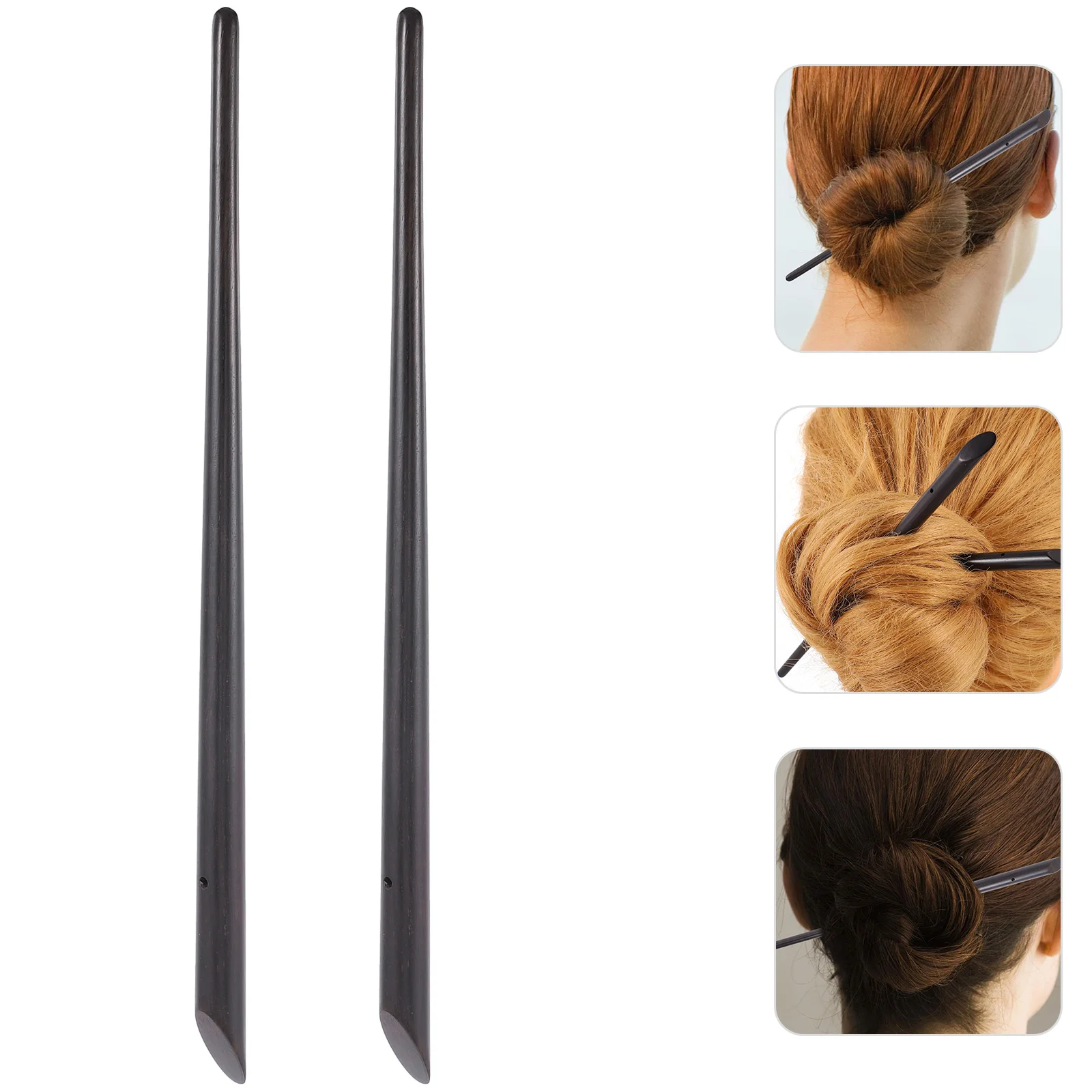 

2 Pcs Ebony Hairpins Vintage Wooden Accessories for Party Wedding Ancient Hairstyle Customizable Design Smooth Surface