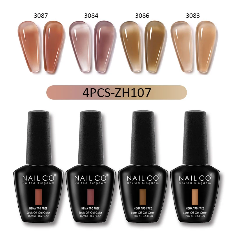 NAILCO 4pcs/Set 15ml Gel Nail Polish Translucent Color UV Gel Nail Vernis HEMA TPO FREE Lakiery Esmalte Polishes Nail Art Design