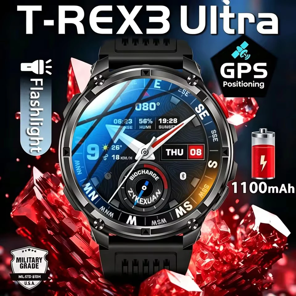 2026 New T-Rex3 Pro/HT33 1100mAh Battery Smart Watch Men GPS path 5ATM Waterproof Sport Run Outdoors Compass Military Smartwatch