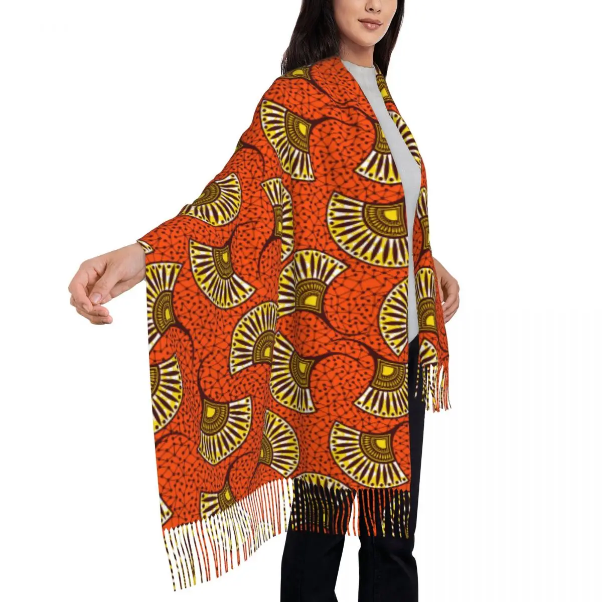 Écharpe en cachemire à pampilles africaines pour femmes, châle rond Ankara 03/Wear, motif d'impression de mode, long, automne et hiver