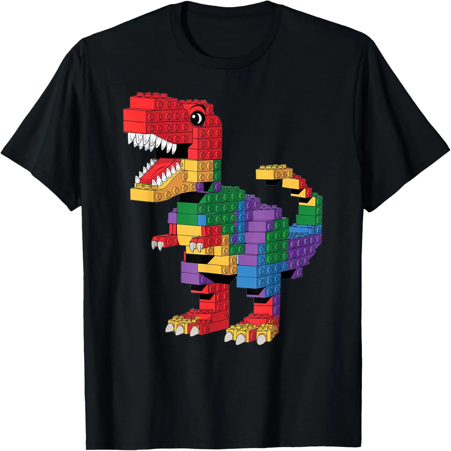 Rainbow Building Blocks Dinosaur T-Rex Kids Boys Building Bricks T-Shirt