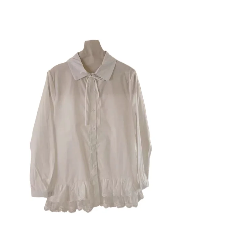 Deeptown – chemises élégantes en dentelle blanche pour femmes, Patchwork, Shoujo Preppy, manches longues, Style japonais, chemisiers à volants, ample, doux, Lolita