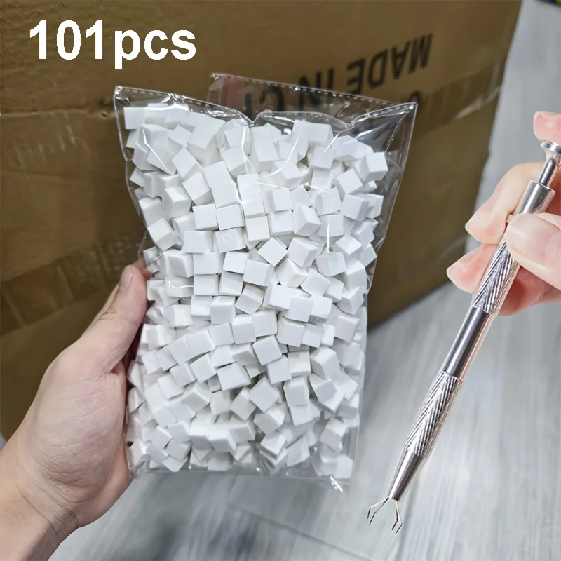 101 Peças de Cubos de Esponja Brancos para Unhas com Ferramenta de Aplicação, Acessórios de Nail Art Gradiente de Verão, Mini Espuma Quadrada para Efeito Ombré e Acrílico