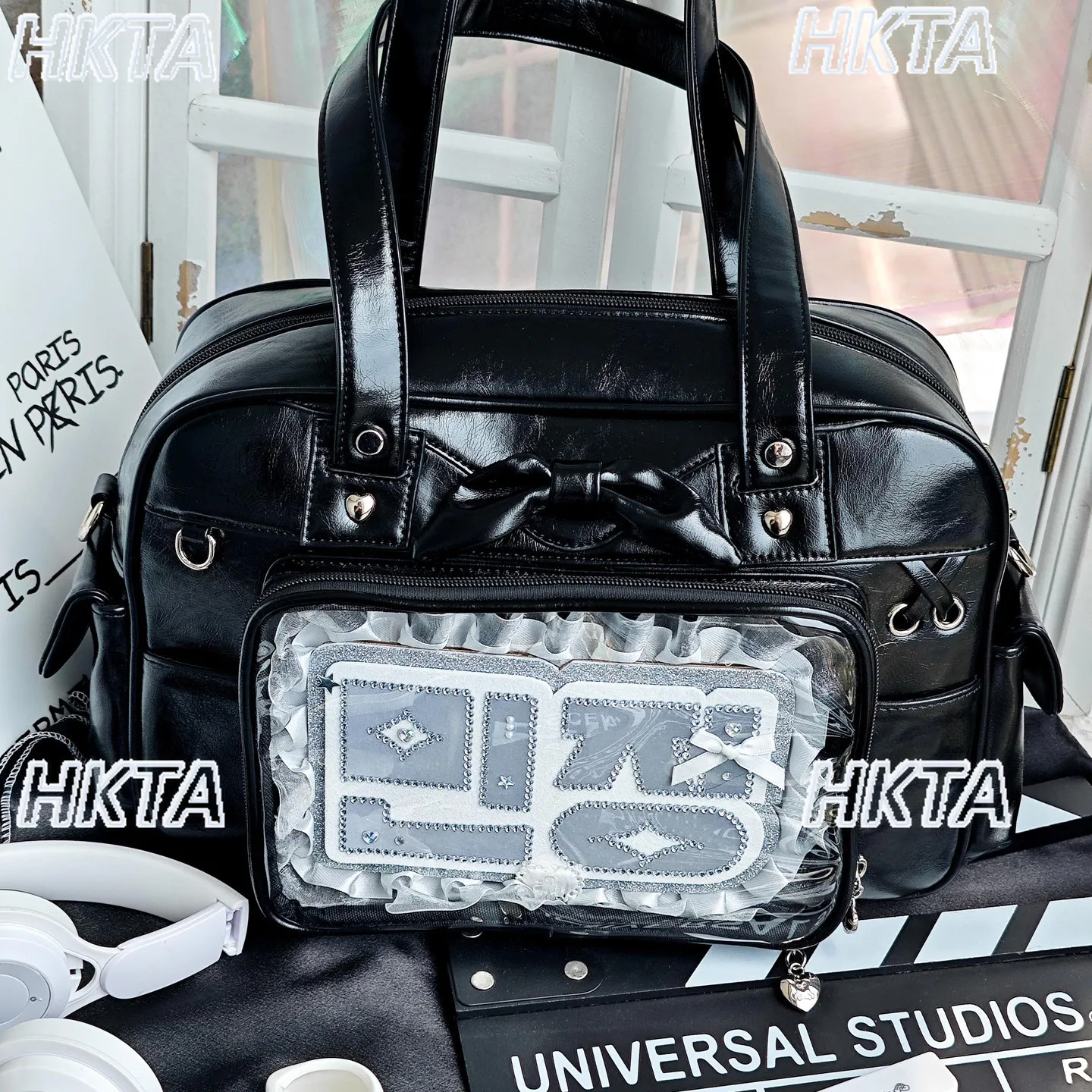 Japanese College Commuter Large Capacity Lolita Handheld Shoulder Bag Student Two Dimensional Bow Pain Bag Black Backpacks Women