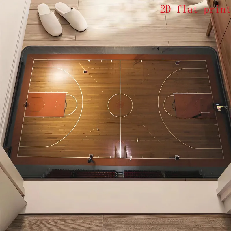 Basketball Court Overhead View Sporty Energetic Doormat For Game Room Dynamic Court Print Rug Floor Mat Fan Gift