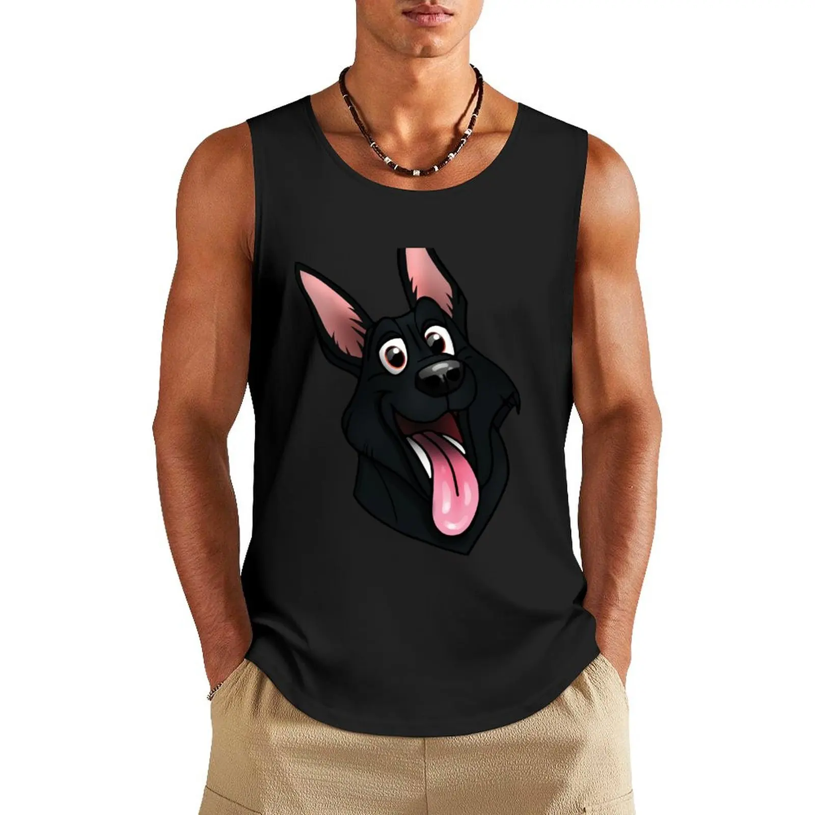 

Black German Shepherd Happy puppy face Tank Top Gym T-shirts for men T-shirt Men's gym