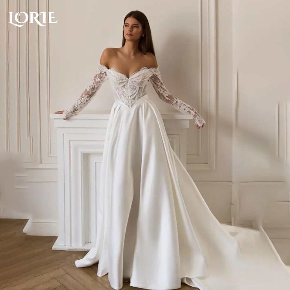 LORIE Lace Wedding Dress Elegant Appliques 3d Flowers Sweetheart Shiny Princess Bridal Dress Sequins Customized  Party Gown