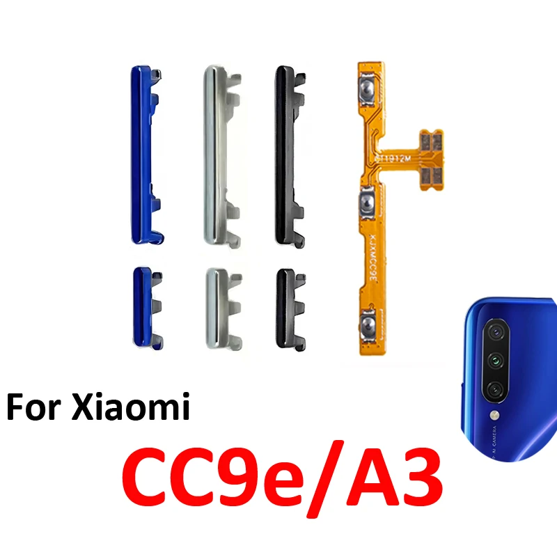 Phone Power Volume Button For Xiaomi MI CC9e A3 New On Off Up Down External Key Internal Flex Cable Repair Parts Black Blue