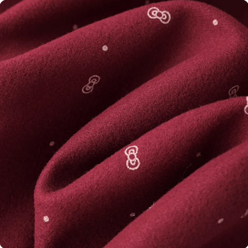 

Retro red bow printed faux woolen fabric for autumn and winter coats and women's clothing diy handmade polyester fabric