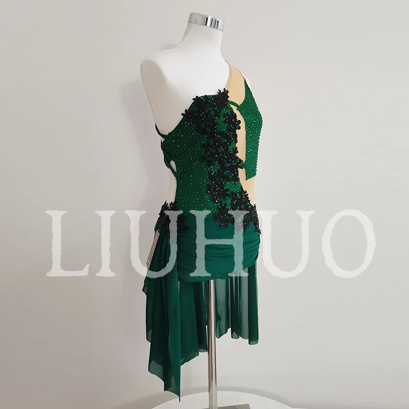 LIUHUO Girls Lyrical Dance Dress Women Performance Competitive Pole Dance Skirt Handmade BD3563
