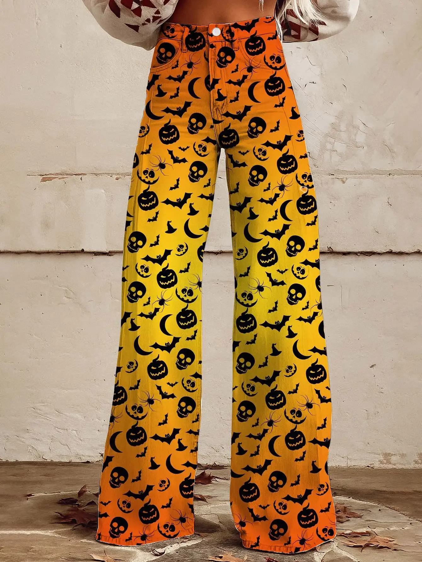 Women's new printed jeans with denim like fabric, casual fashion, Full printed large butterfly