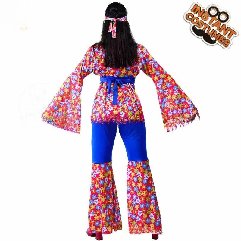 

Women's Big Flower Hippie Suit Disco Costume Halloween Carnation Stage Costume Ethnic Women's Fashion Spring