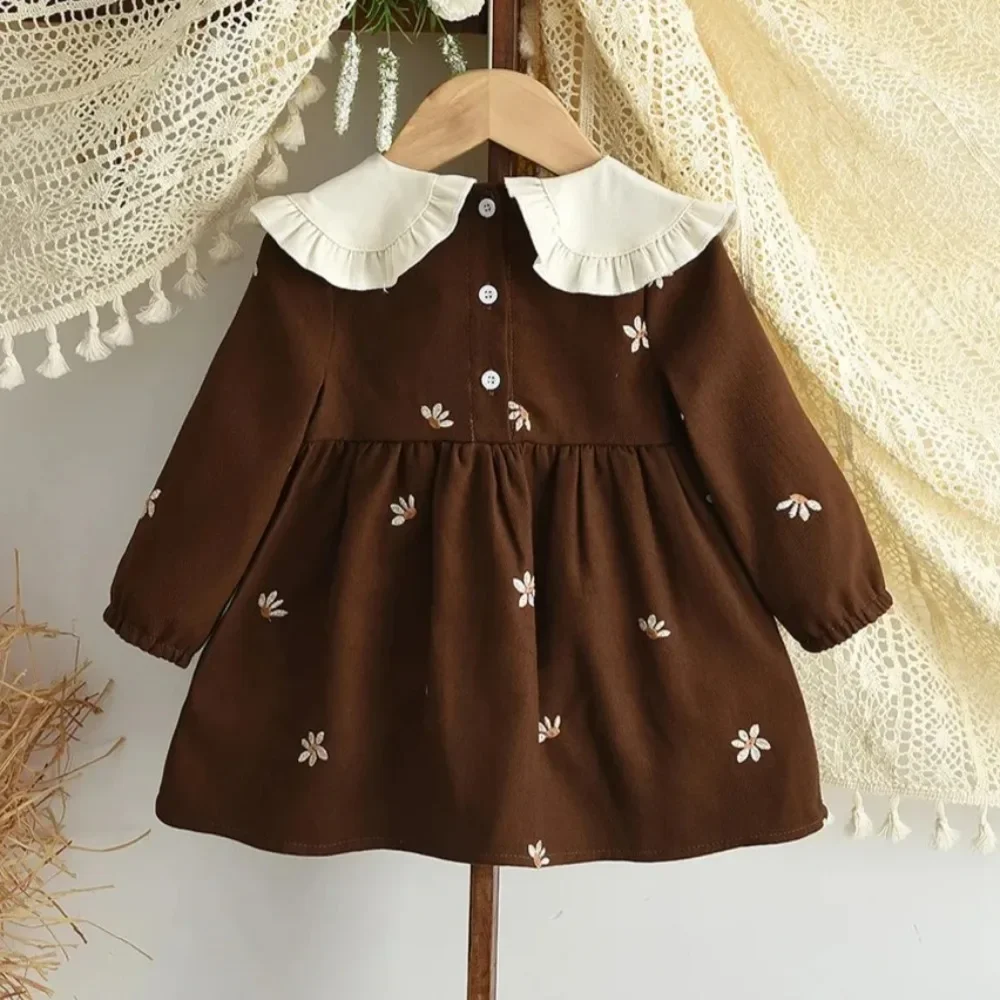 1-3 سنة طفلة الخريف نمط جديد دمية طوق بأكمام طويلة فستان الأميرة الأزهار النسخة الكورية زي الأطفال غير رسمي