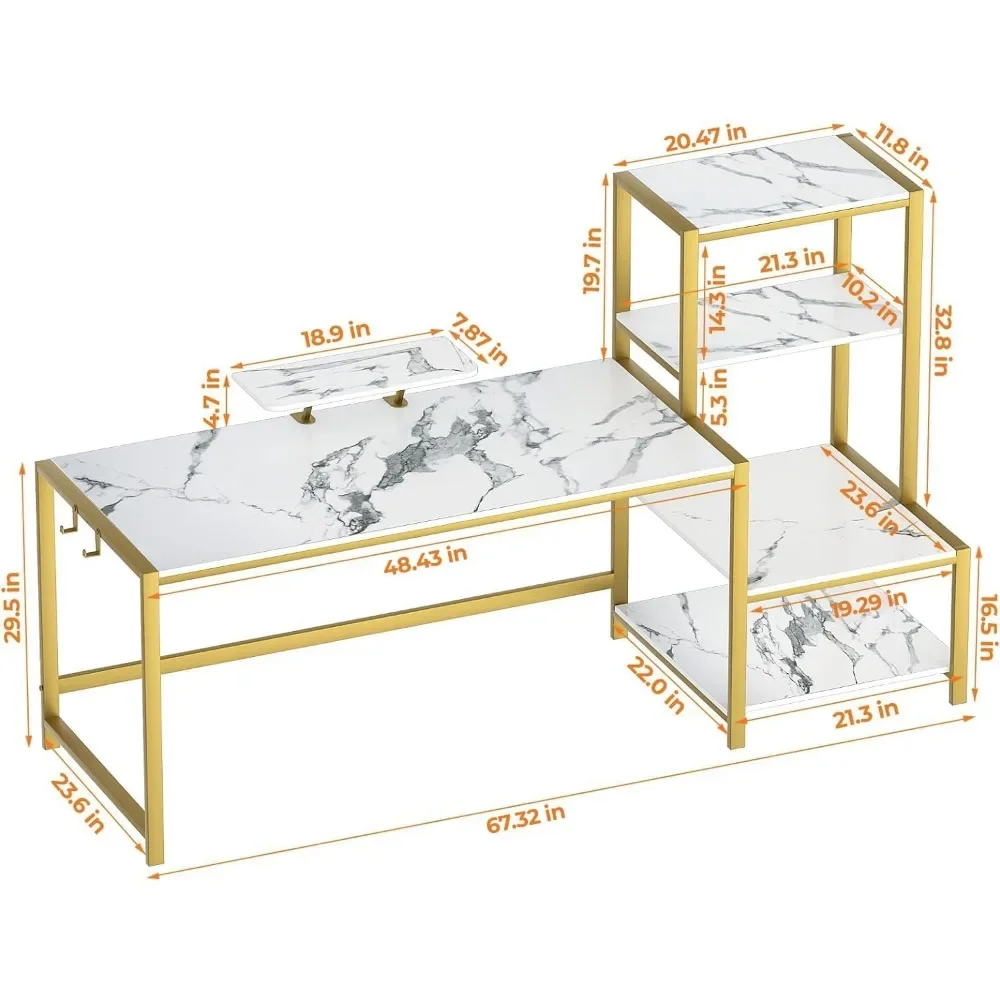 Computerbureau Met Opslagprinterplank, 67 Inch Woonbureau Voor Thuiskantoor Met Beweegbare Monitorstandaard