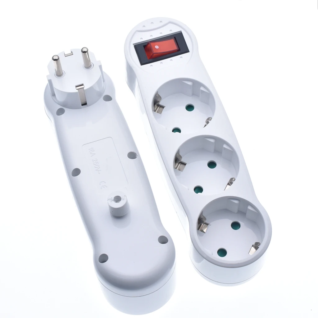 EU Extend Socket With ON/OFF Switch 16A 250V 2 Pin European Standard Grounding Expansion Socket Power Extension Plug Converter