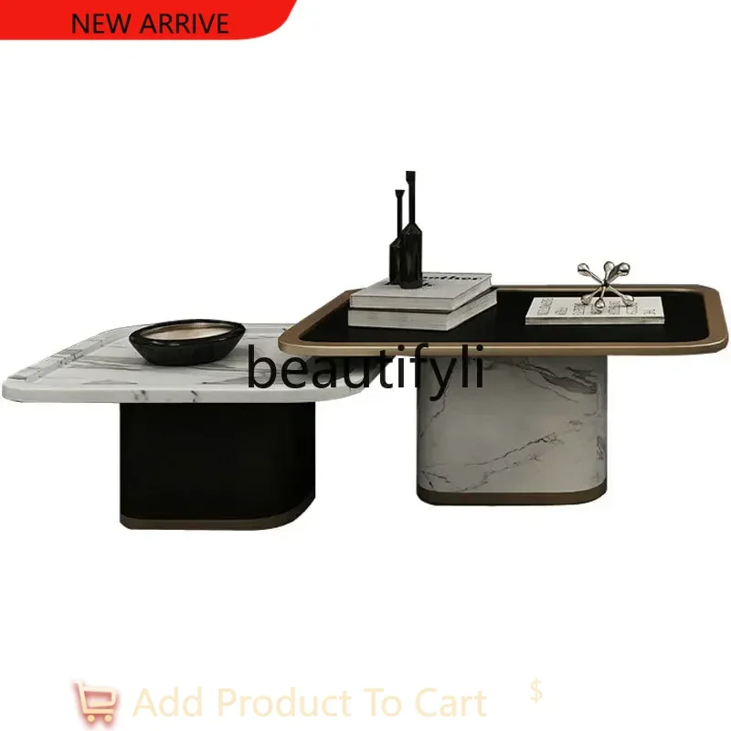 

Coffee table light luxury minimalist marble small apartment living room modern stainless steel square tea table G1218