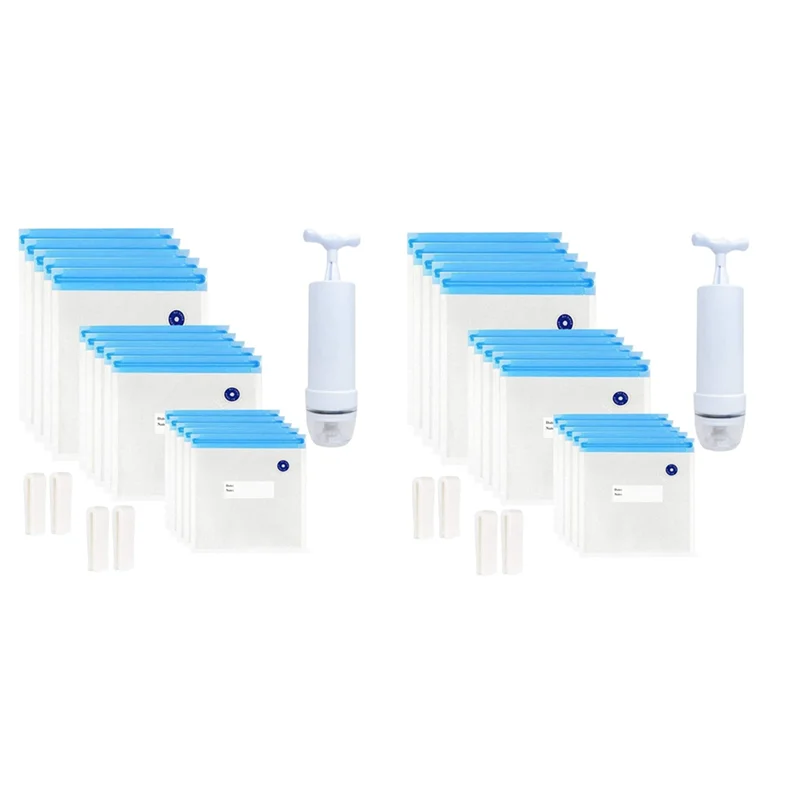 A01V-Sous Vide-Beutel, 40 Stück, wiederverwendbare elektrische Vakuum-Lebensmittelaufbewahrung, spart Versiegelungsherd mit 2 Handpumpen, versiegelter Beutel in 3 Größen, 8 Clips