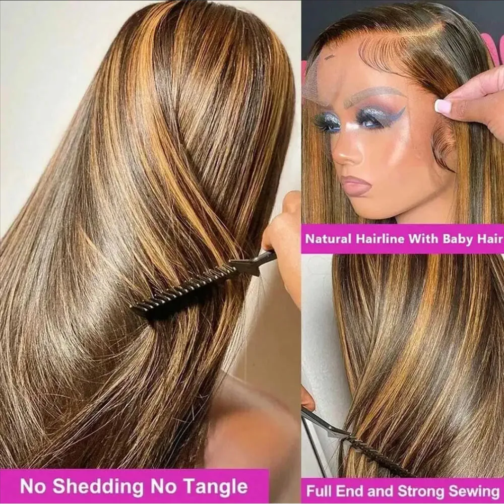 Highlight Wigs Colored Straight Lace Front Human Hair Wigs Honey Blonde Straight 13x4 Hd Lace Frontal Wigs Human Hair For Women 200 Density