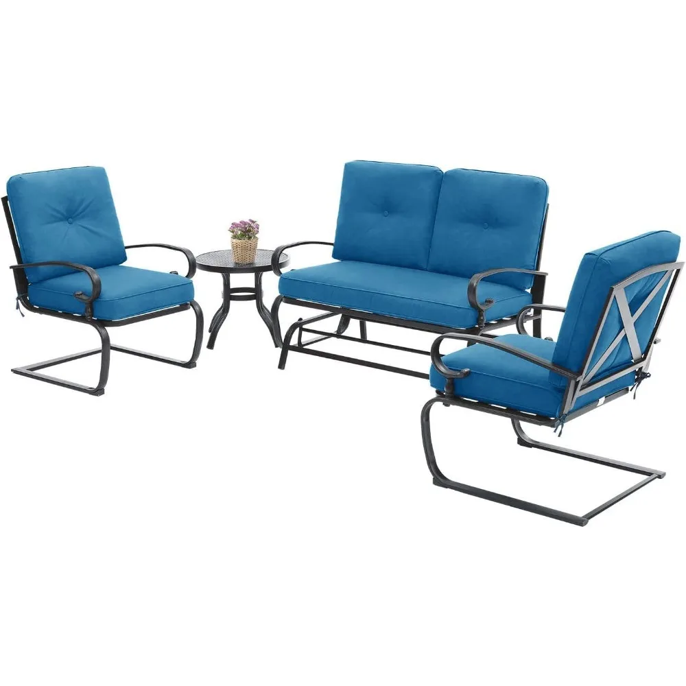 4 pieces of outdoor furniture, terrace conversation set, glider two-seater, 2 box-spring chairs with coffee table and cushions