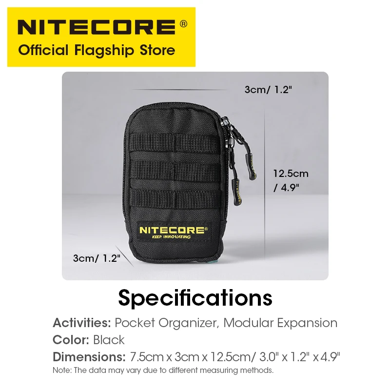 NITECORE NPP30 Tactical Pocket Pouch Power Bank Bag Earphone Pack Black MOLLE Military EDC Mini Purse Wallet for Men Women