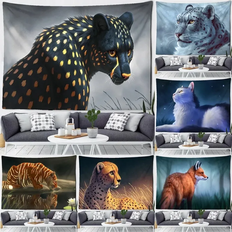 Гобелен с изображением животных, настенный гобелен с тигром и леопардом, настенный декор для комнаты в общежитии, спальни, гостиной, колледжа