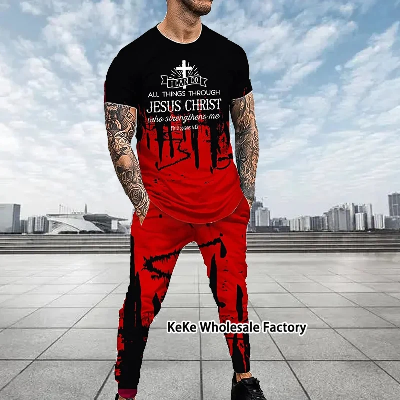 Men T-shirt Trousers Sets Tracksuit Skull 3D printed 2 Piece Outfits Man Sportswear Short Sleeve Streetwear Long Pants Set