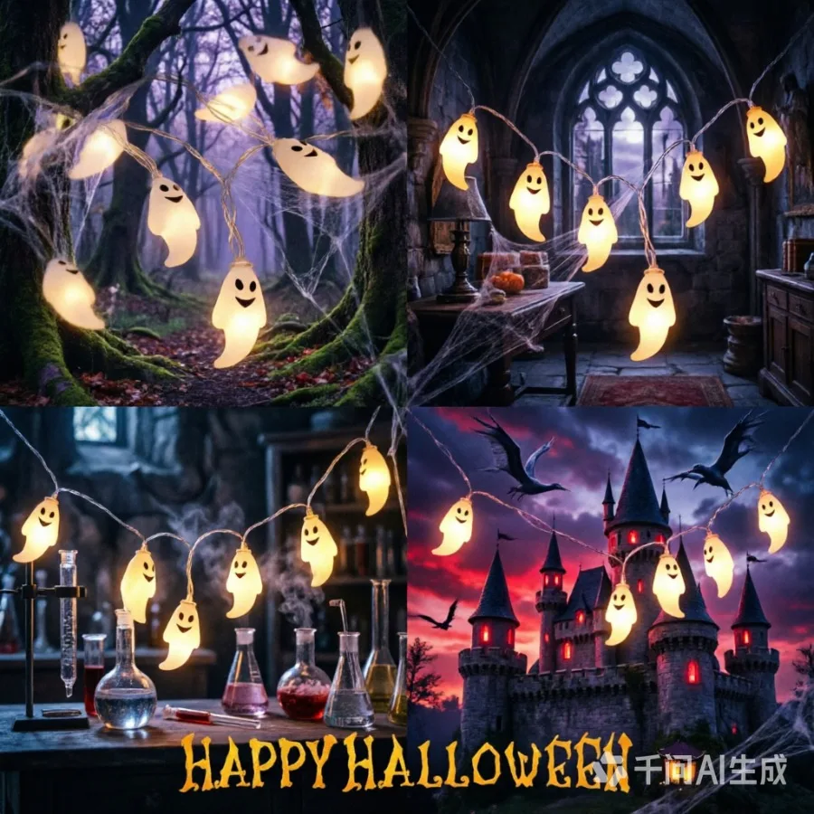 Halloween Ghost String Lights Battery Operated, 3D Ghost LED Fairy Lights, Spooky Halloween Decorations for Party Decor