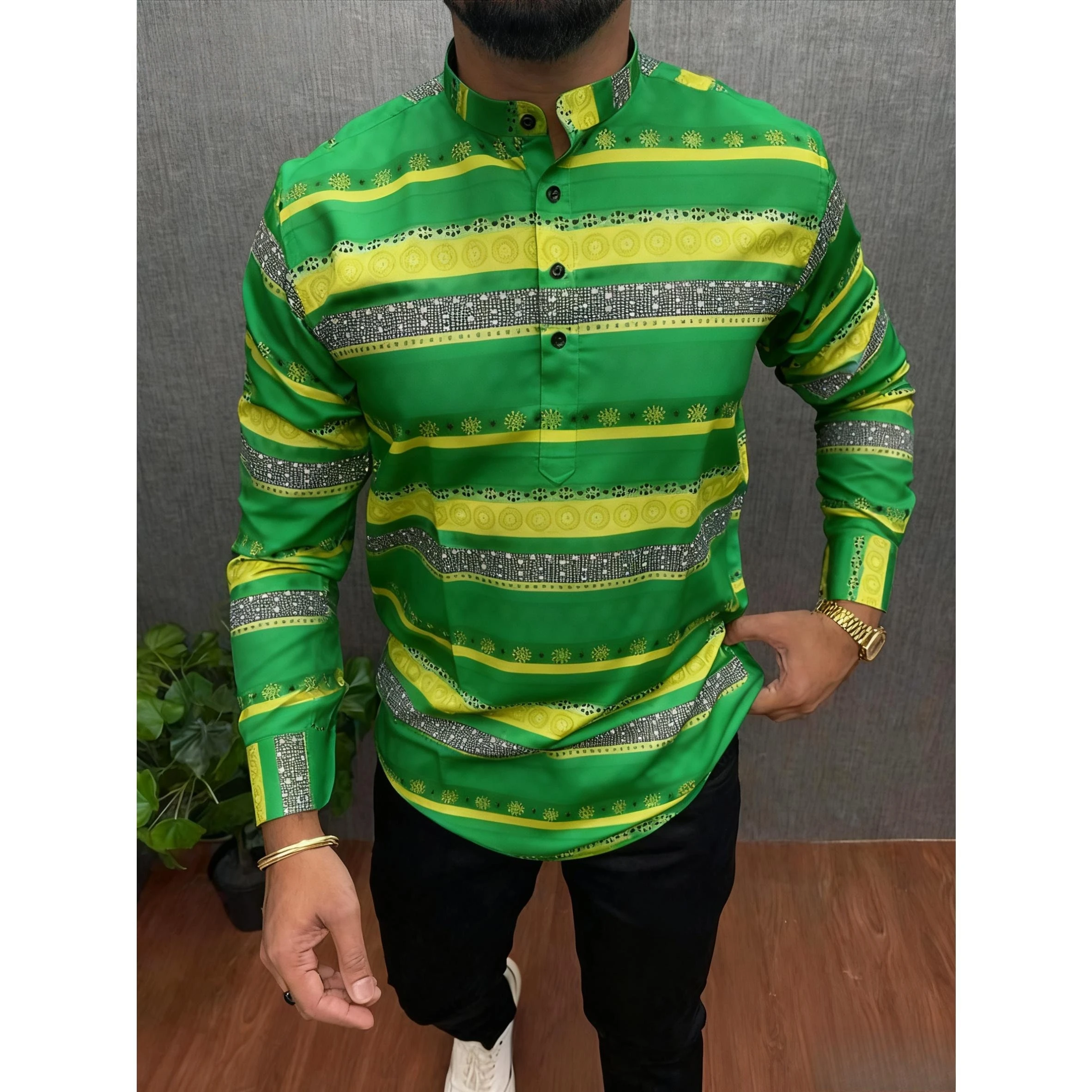 قميص مسلم قفطان دبي رداء رجالي بأكمام طويلة نمط عرقي الوقوف طوق الملابس العربية Ropa Musulmana Hombre