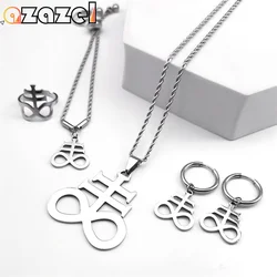 Stainless Steel Jewelry Set Satan Cross Church of Satan Symbol Emblem Sulfur Sign Sigil Charm Necklace Bracelet Ring Earring