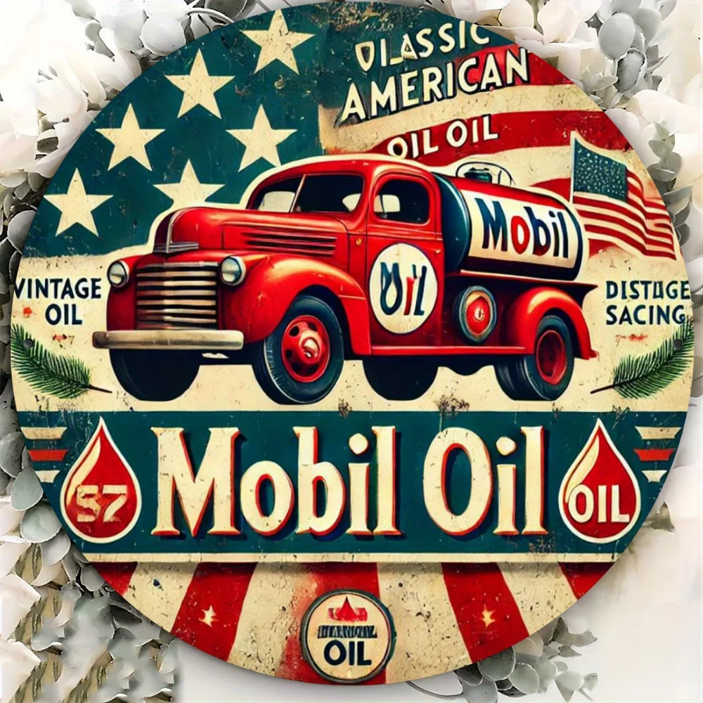 عبوة من علامة محطة الوقود المعدنية المصنوعة من الألومنيوم بزيت موبيل الساحر، مثالية لحفلة واحدة بنمط صدئ #5