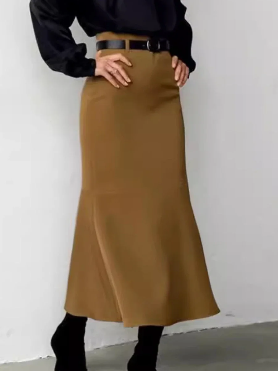 Bornladies Fashionable High Waisted Retro Skirt Design Sense Splicing Versatile Office Lady Long Fish Tail Skirt Autumn Winter