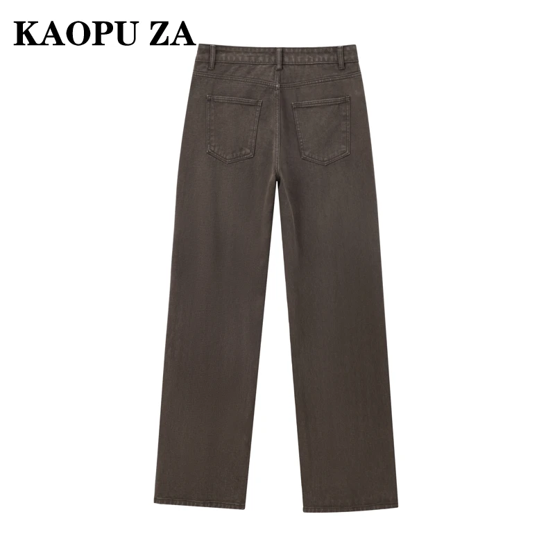 KAOPU ZA Woman's 2024 New Autumn Streetwear Vintage Button rivet Long Pants Female Casual Loose Fit Solid Color High Waist Jeans