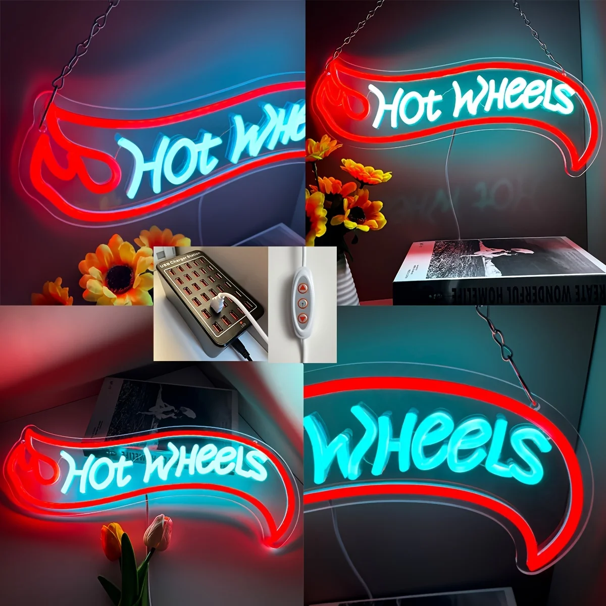 Hot Wheels Neon Hanging Wall Light LED Sign for Music Festivals, Bars, Bedrooms Theme Parties Decor Birthday Gift and Mood Light