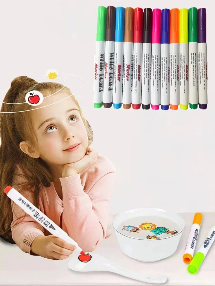 8/12PCS Magische Water Schilderen Pen Speelgoed Kleurrijke Mark Pen Markers Drijvende Water Inkt Pennen Kids Montessori Vroege educatieve Gift