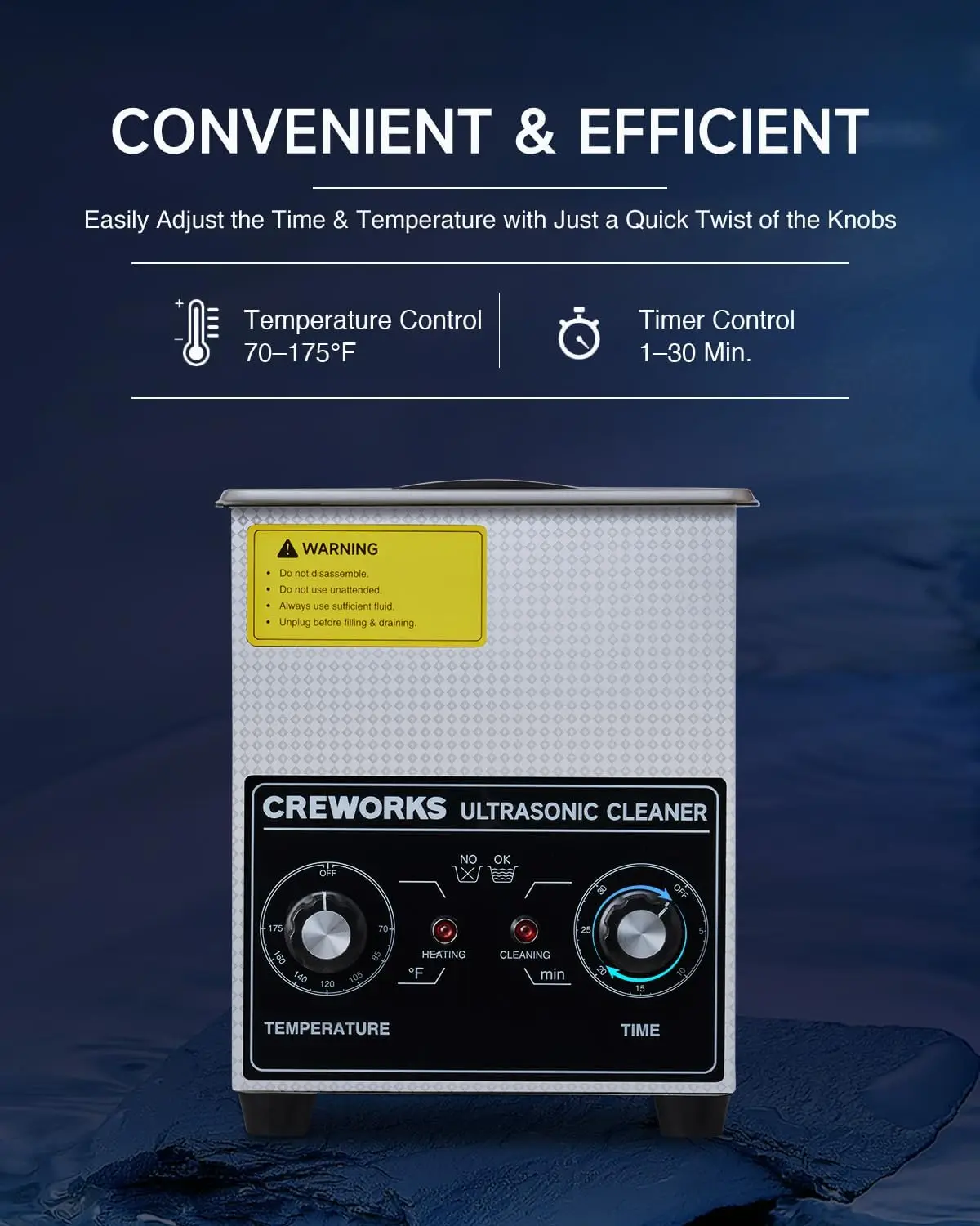 Pulitore ad ultrasuoni con riscaldatore e timer, macchina per la pulizia ad ultrasuoni da 1/2 gallone in acciaio inossidabile da 60 W con Degas e delicato,