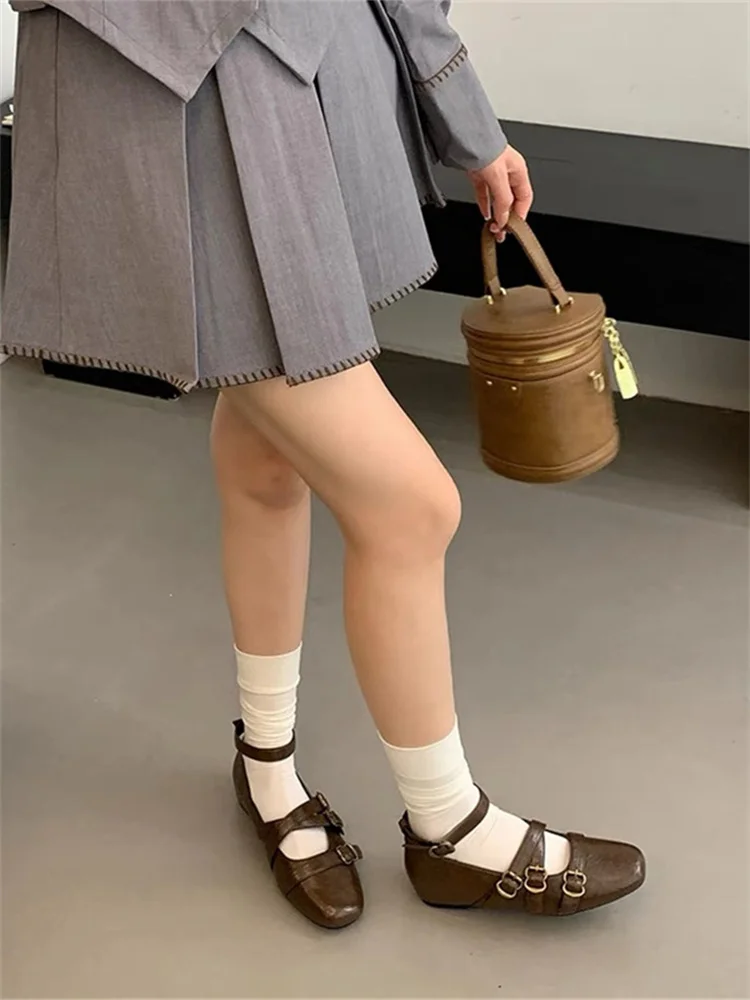 

Женское платье Mary Jane Sle Retro oes, новинка 2025, универсальное кожаное платье на низком каблуке с квадратной головкой, удлинение Single oes