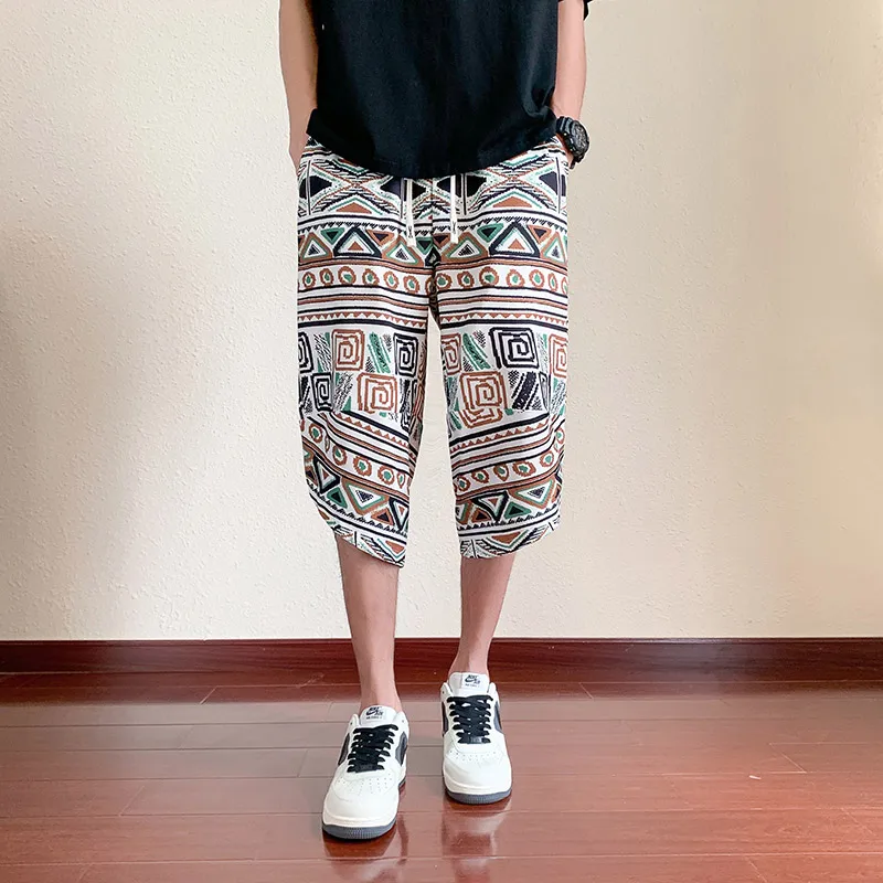 

Summer Ice Silk Men's orts Loose Casual Thin Seven-Point Sports Pants Trendy Cuffed Fourteen-Length Cool Feeling Leisure Tr...