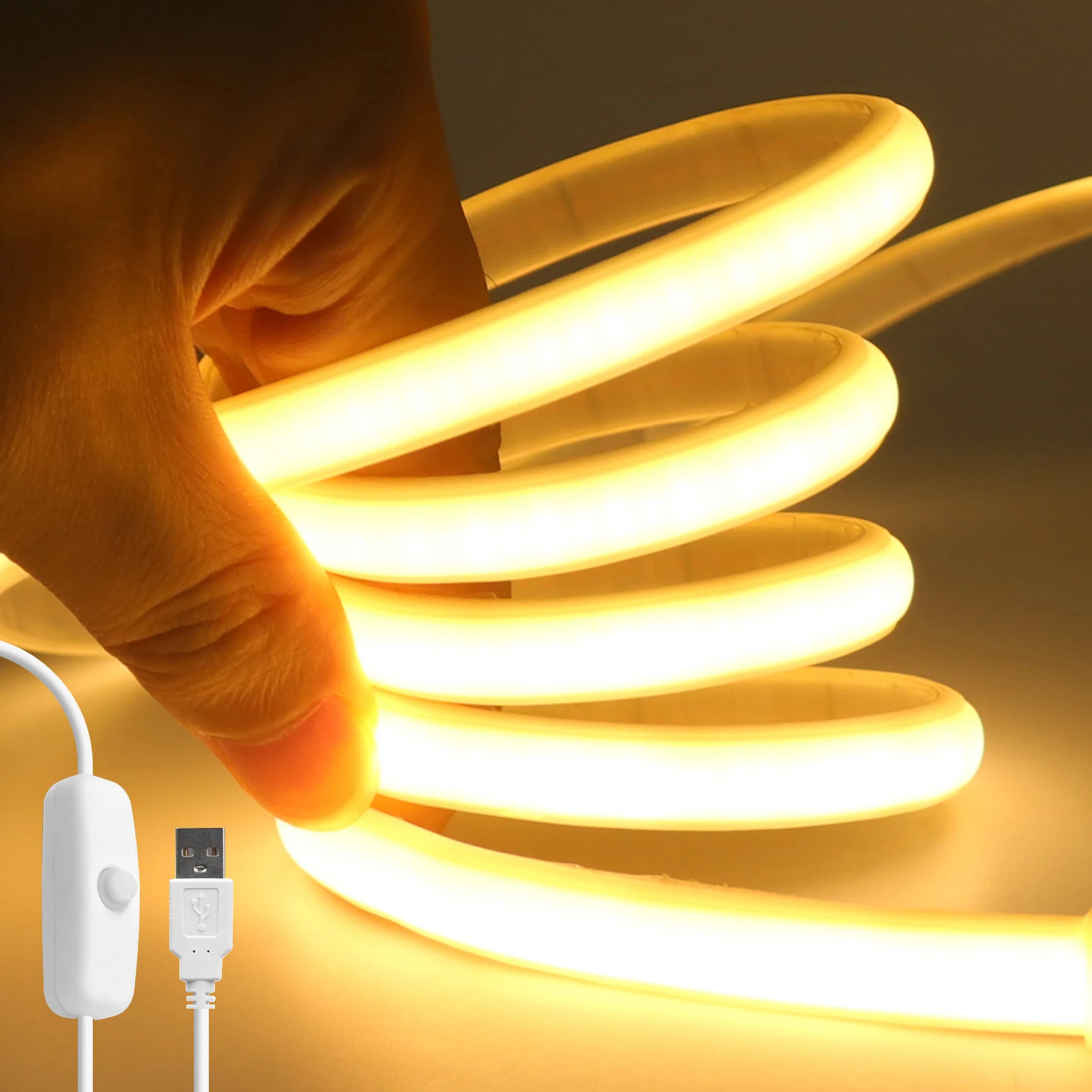 USB COB LED Strip DC5V 320LEDs/M Flexible LED Tape with ON OFF Switch IP67 Waterproof Outdoor Ribbon Rope LED Lights TV Backligh