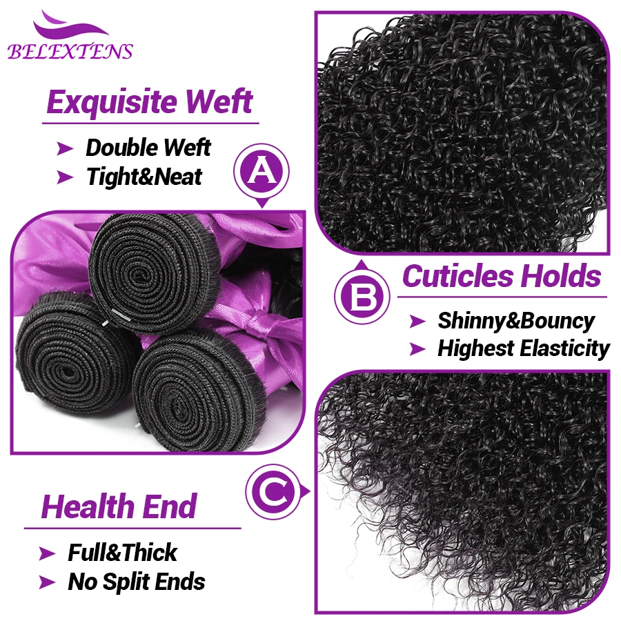 Extensiones de cabello humano rizado para mujer, mechones de cabello brasileño sin procesar, 24, 26, 28 pulgadas, 10A, cabello grueso de alta calidad