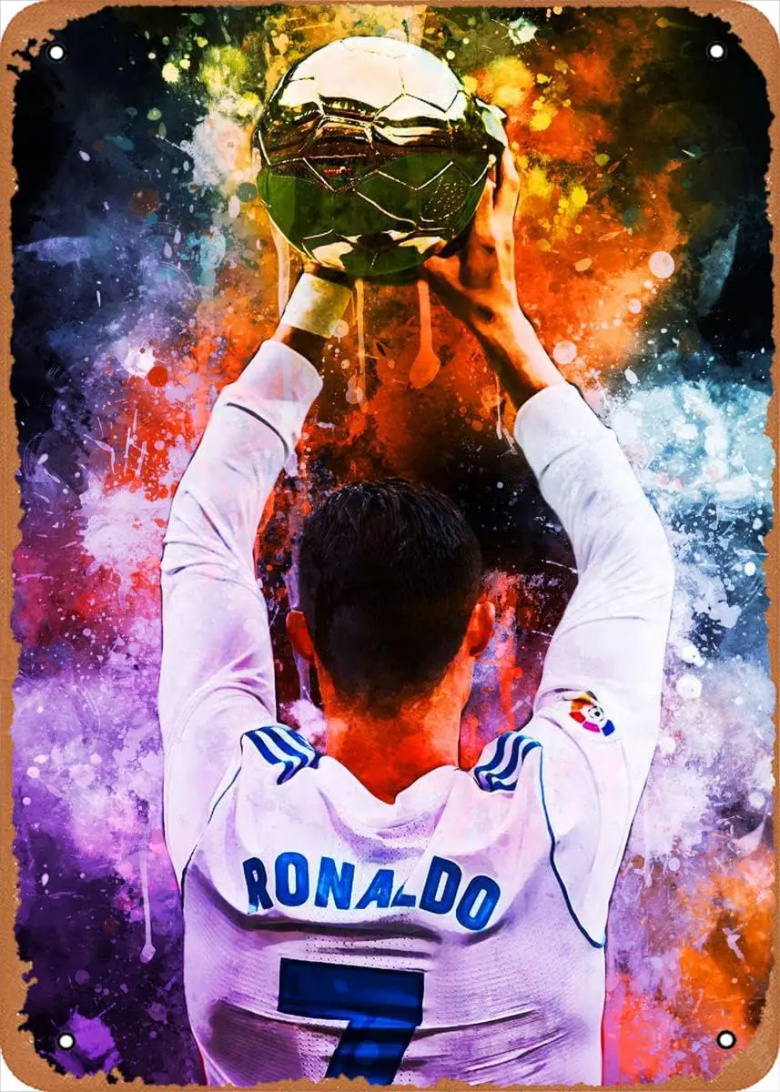 Ysirseu Cristiano Ronaldo Metal Tin Sign 8 x 12 in Cristiano Ronaldo Vintage Poster Man Cave Decorative