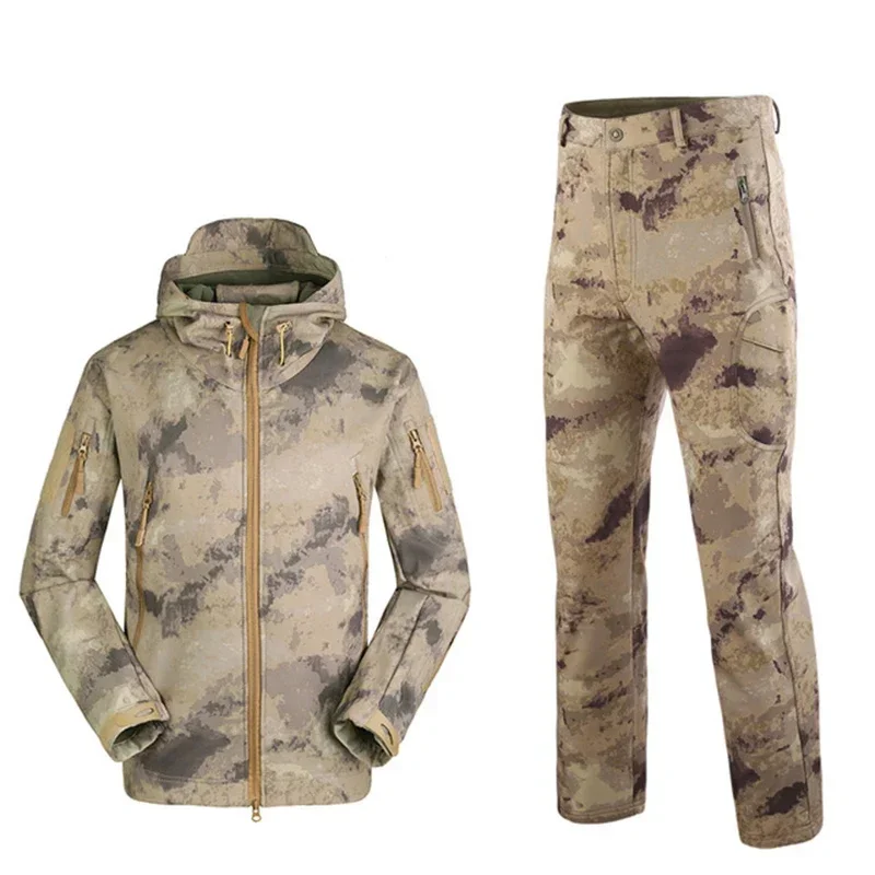 

Hunting TAD Camouflage Shark Skin Soft Shell Tactical Suits Winter Autumn Waterproof Fleece Combat Gear Men Clothing Suit