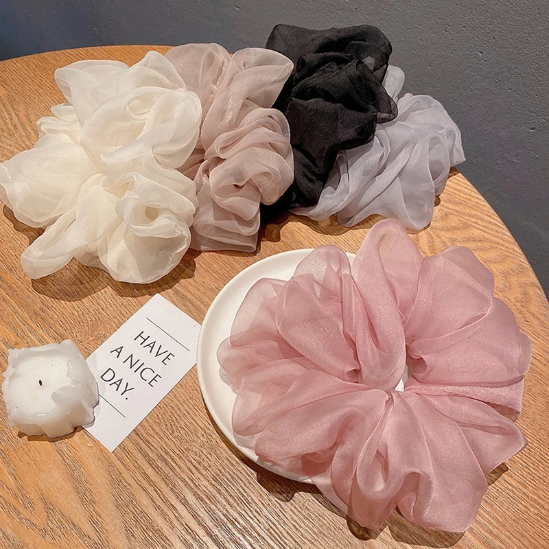 Oversized Organza Chiffon Scrunchie Korea Large Ponytail Holder Hair Ties Mesh Thin Women Elastic Hair Bands Headwear Hair Rope