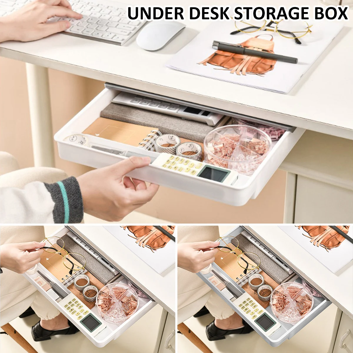 Self Stick Pencil Tray Desk Table Storage Drawer Organizer Box Under Desk Stand Self-adhesive Under-drawer Storage Organization