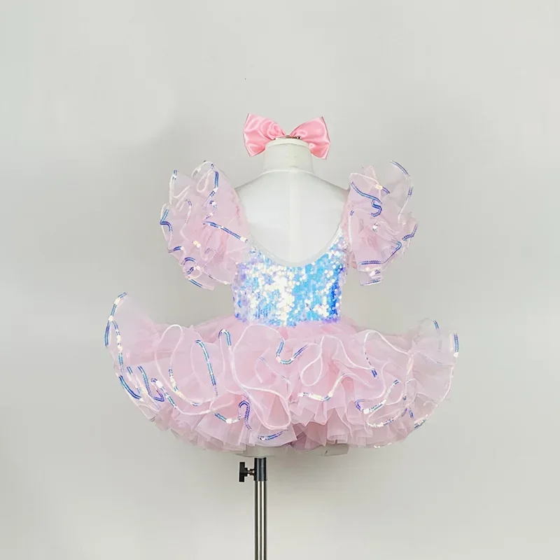 Vestido Tutu de dança moderna lantejoulas para meninas, roupas infantis, traje de dança jazz, vestido de princesa de casamento infantil