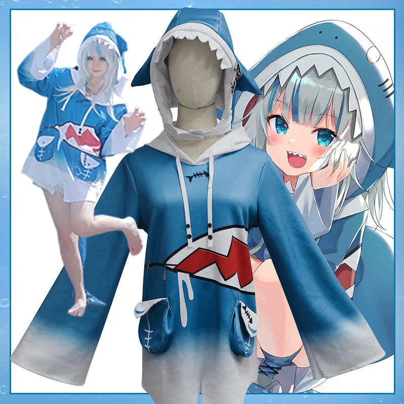 

in stock Hololive ENG Gawr Gura Cosplay Costume Cute Shark Costume Hoodie For Women Halloween Youtuber Cosplay