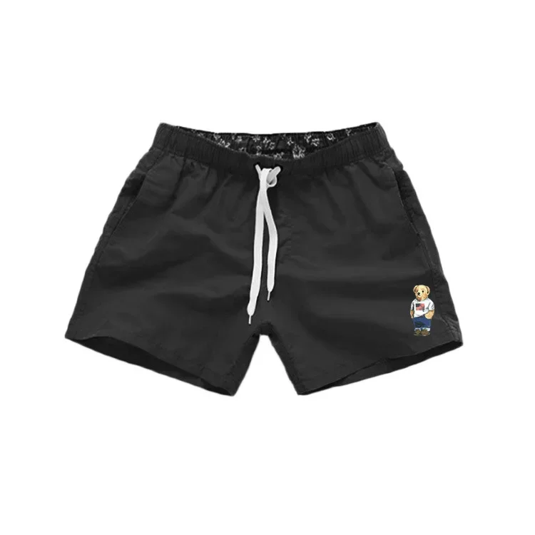 

Мужские плавательные шорты Polo Bear, быстросохнущие, с эластичным поясом и завязками, пляжные шорты, повседневные летние плавки, черные