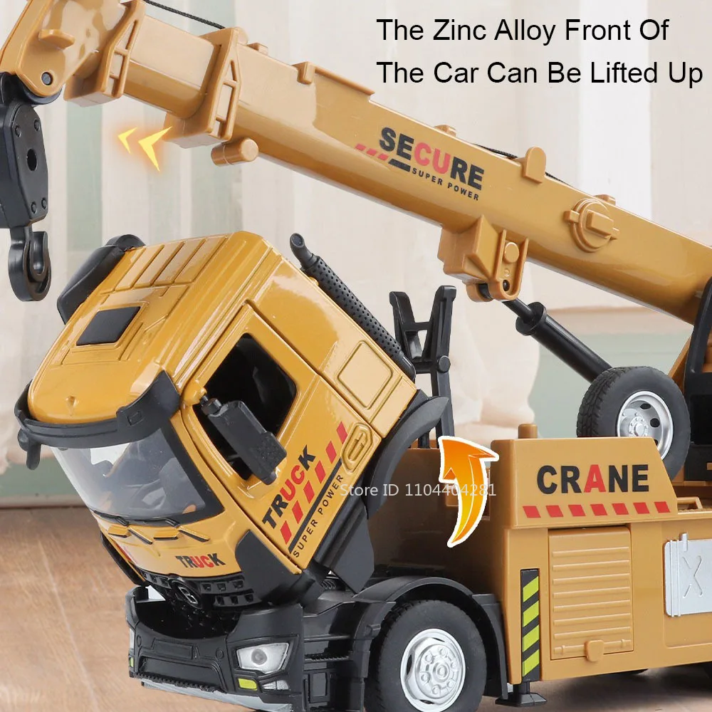 1:24 Alloy Mixer Truck Engineering Crane Diecast Model Toys Car Doors Opened Sound Light Pull Back Cars Children Educational Toy