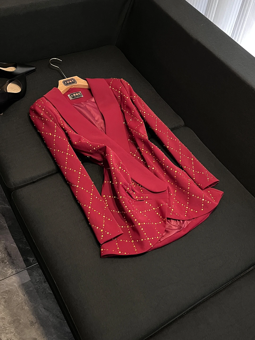 

Ele Plaid Midi Suit Dr Deep V Ne Par Gown Faionable Ladylike Sle Long Sve ort Length Chinese Brand 2025 N...